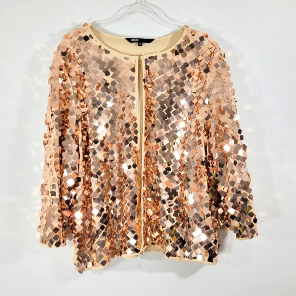 LULAROE Elegant Stella rose gold sequin bling holiday formal bolero layer jacket